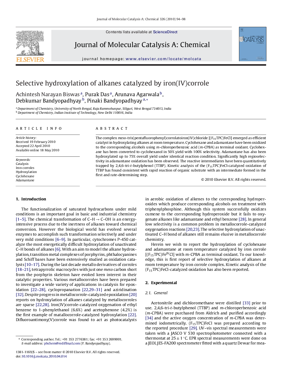 Selective hydroxylation of alkanes catalyzed by iron(IV)corrole