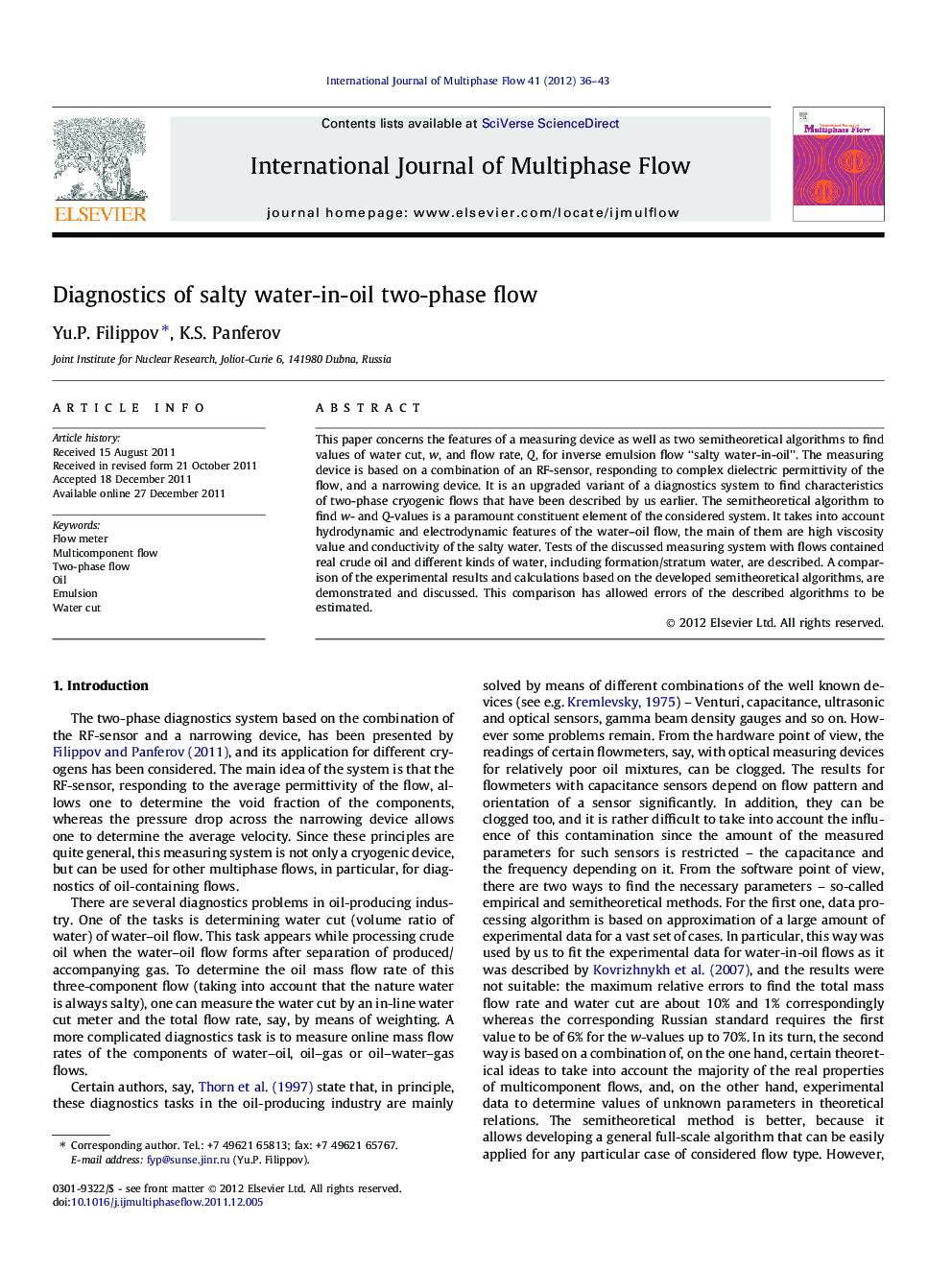 Diagnostics of salty water-in-oil two-phase flow