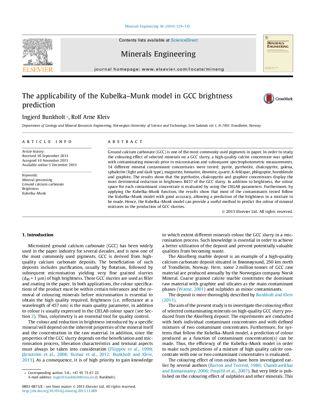 The applicability of the Kubelka-Munk model in GCC brightness prediction