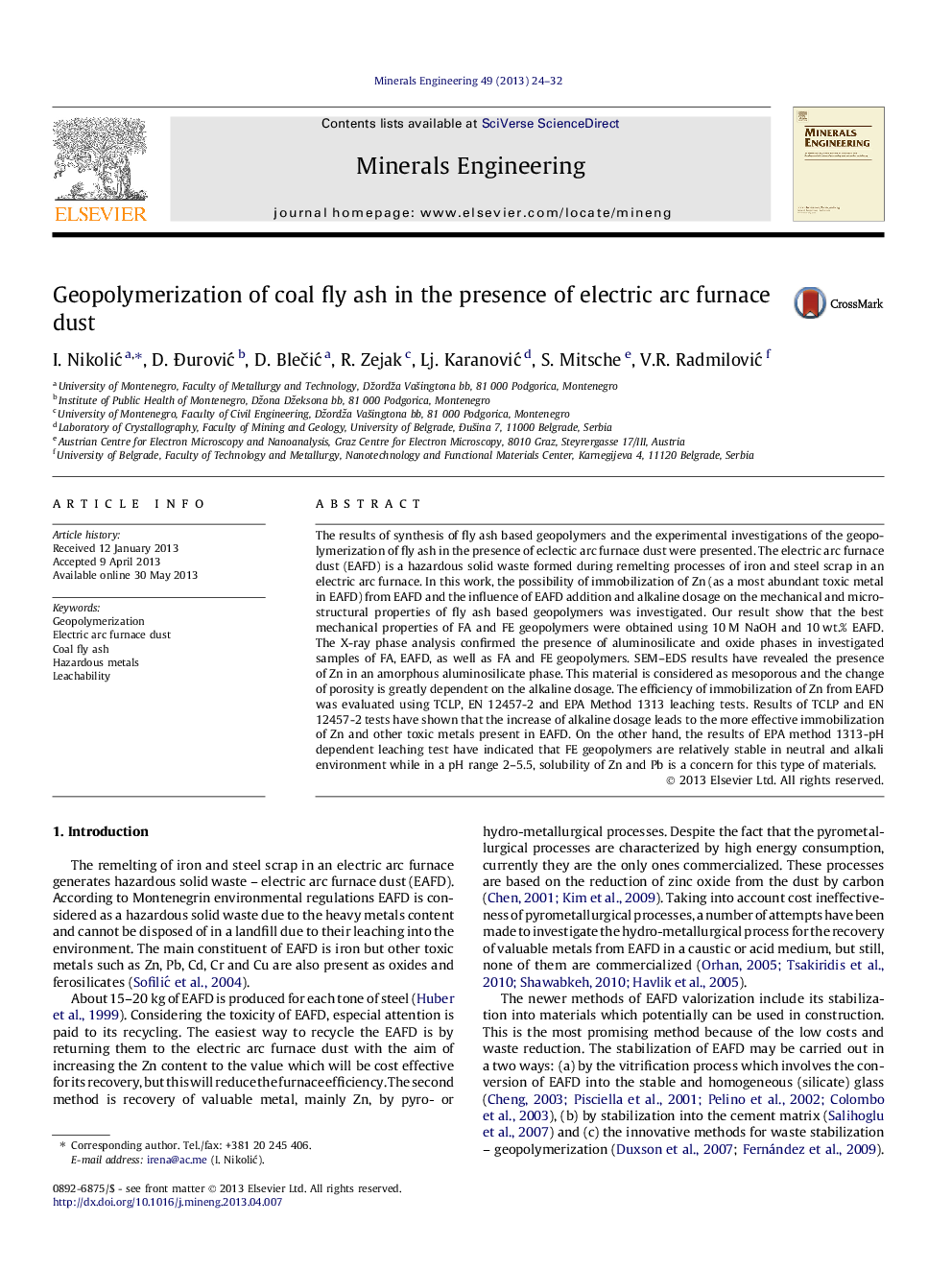 Geopolymerization of coal fly ash in the presence of electric arc furnace dust