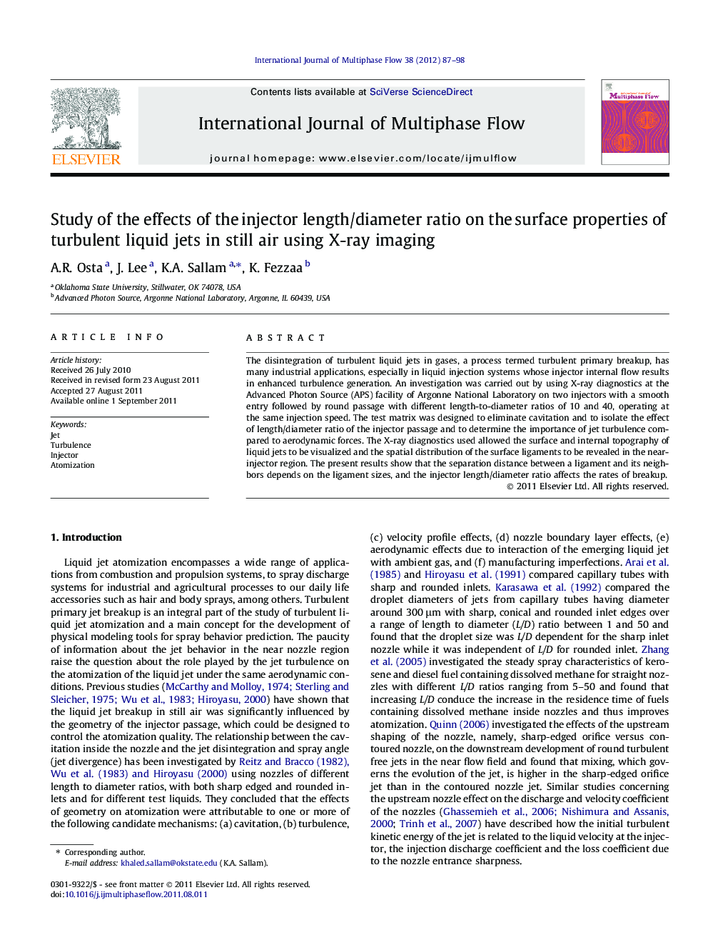 Study of the effects of the injector length/diameter ratio on the surface properties of turbulent liquid jets in still air using X-ray imaging