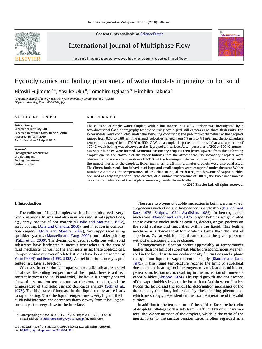 Hydrodynamics and boiling phenomena of water droplets impinging on hot solid