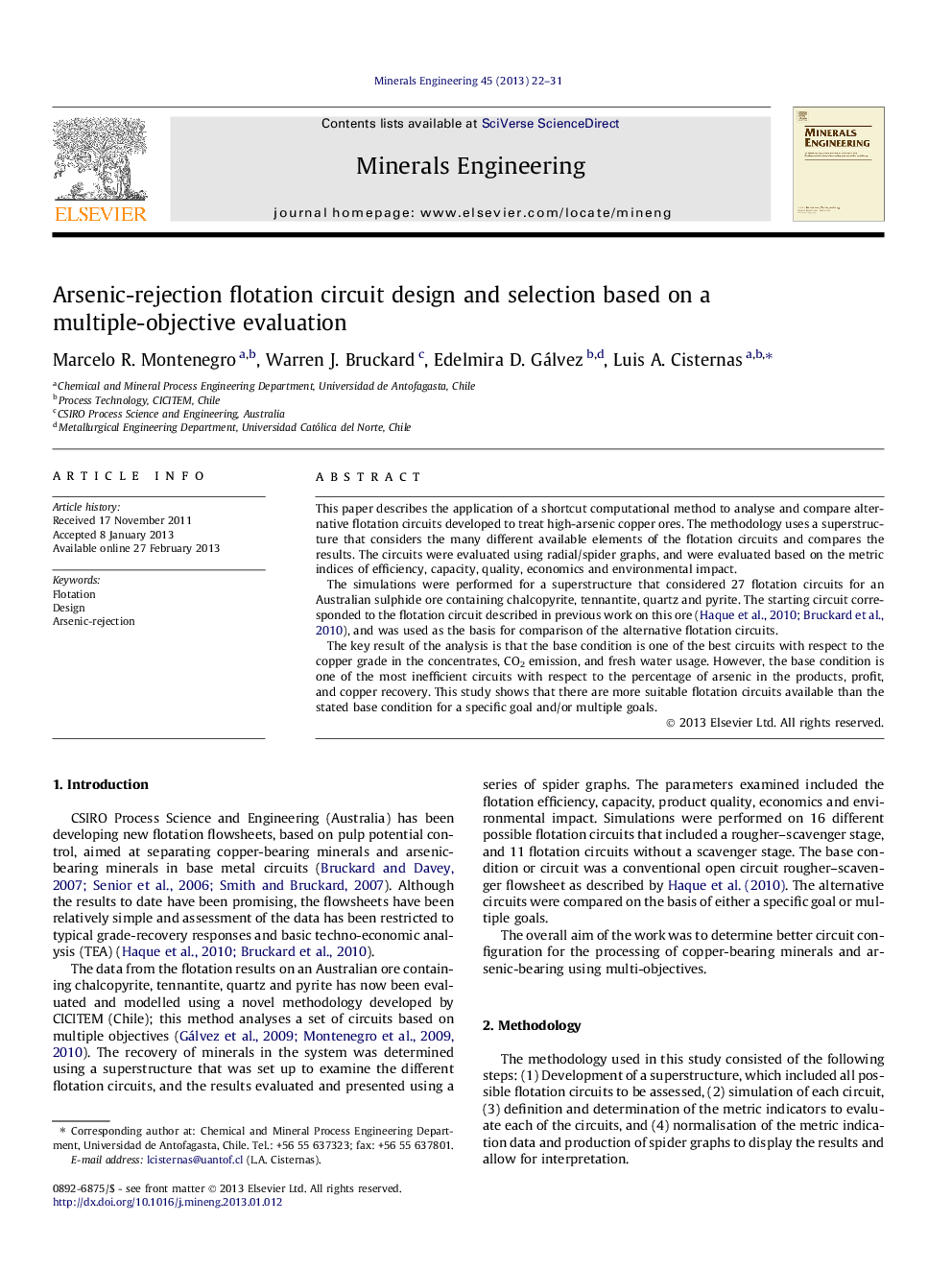 Arsenic-rejection flotation circuit design and selection based on a multiple-objective evaluation