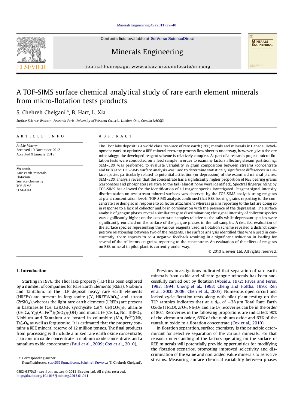 A TOF-SIMS surface chemical analytical study of rare earth element minerals from micro-flotation tests products