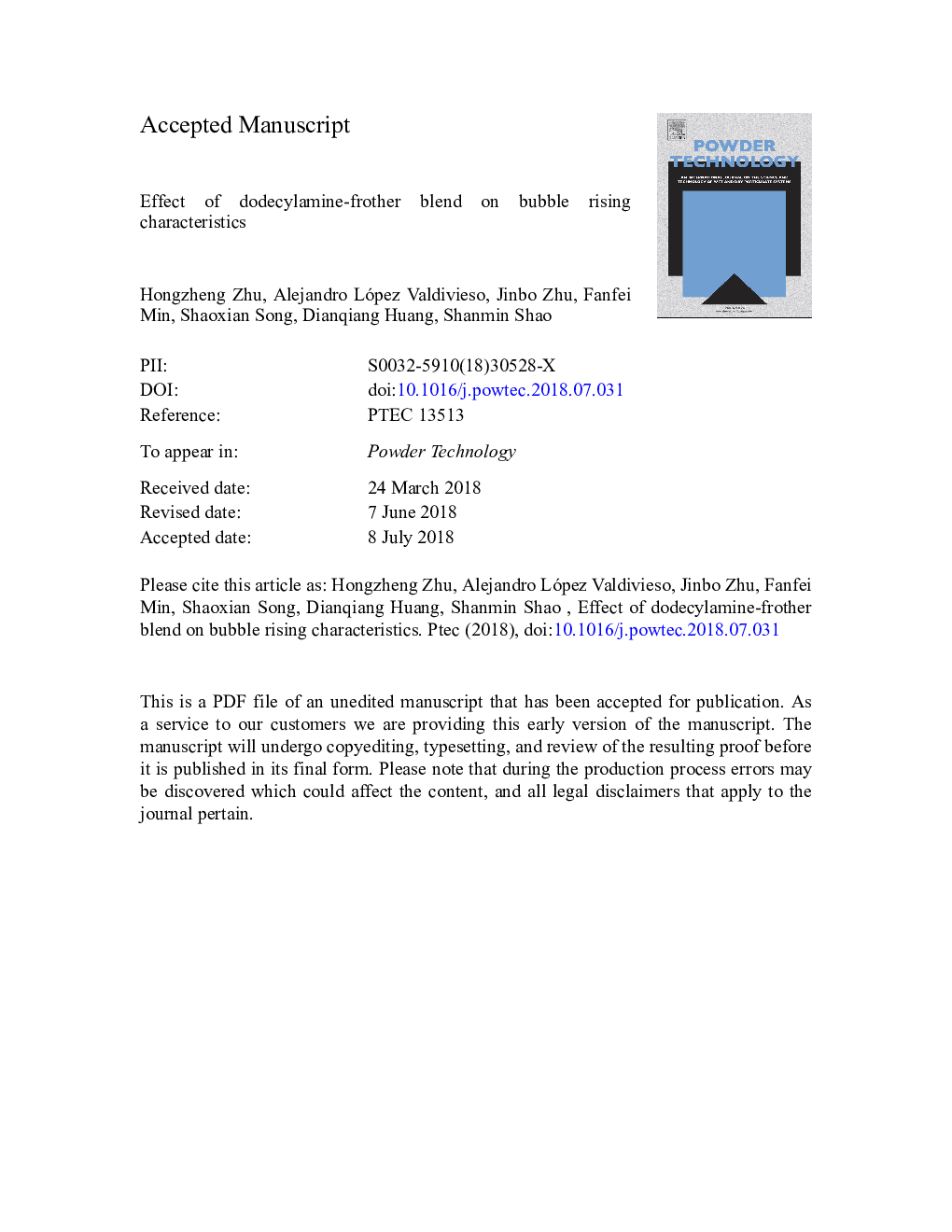 Effect of dodecylamine-frother blend on bubble rising characteristics