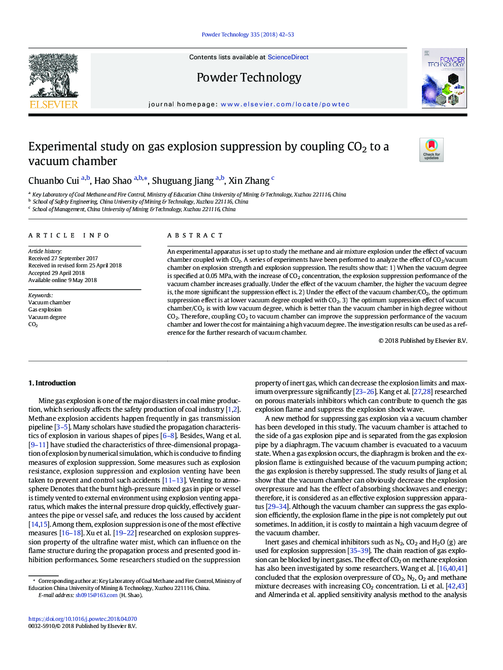 Experimental study on gas explosion suppression by coupling CO2 to a vacuum chamber