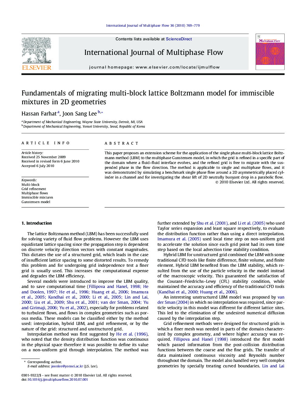 Fundamentals of migrating multi-block lattice Boltzmann model for immiscible mixtures in 2D geometries