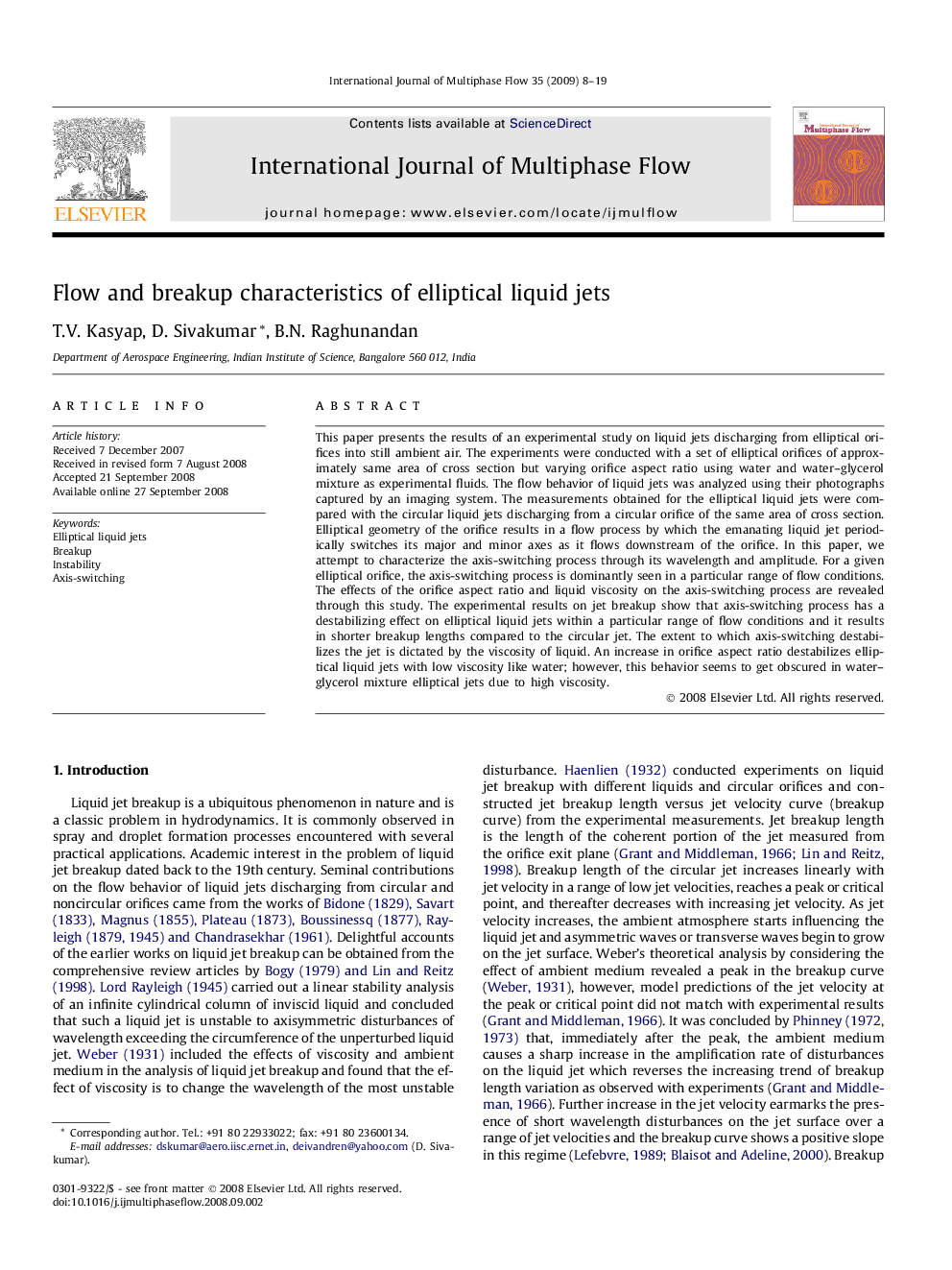 Flow and breakup characteristics of elliptical liquid jets