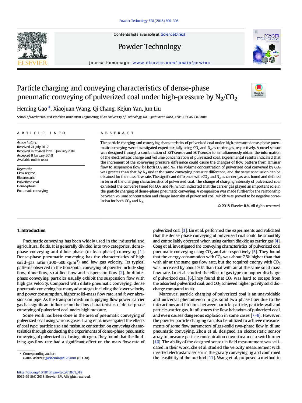 Particle charging and conveying characteristics of dense-phase pneumatic conveying of pulverized coal under high-pressure by N2/CO2