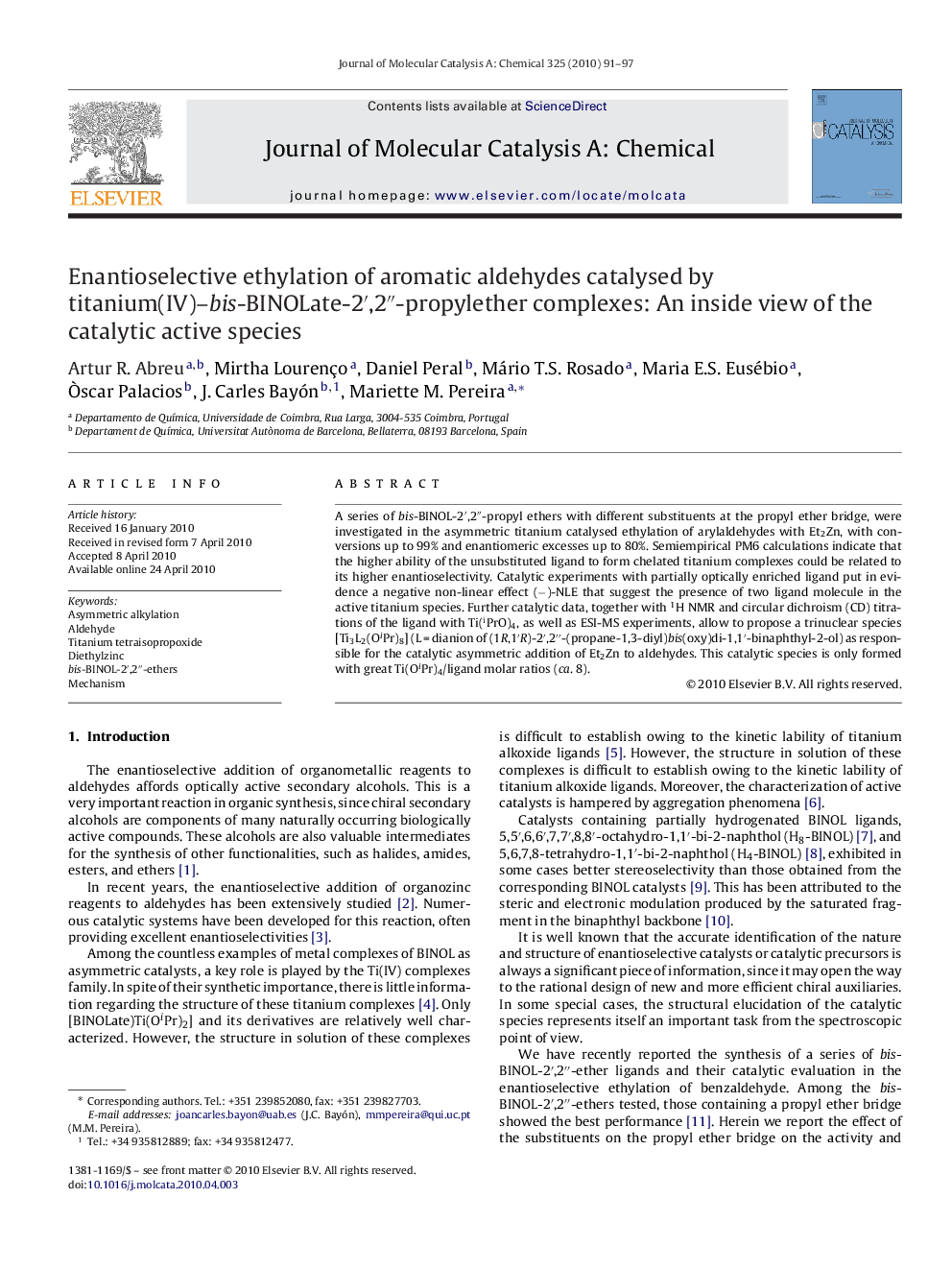 Enantioselective ethylation of aromatic aldehydes catalysed by titanium(IV)–bis-BINOLate-2′,2″-propylether complexes: An inside view of the catalytic active species