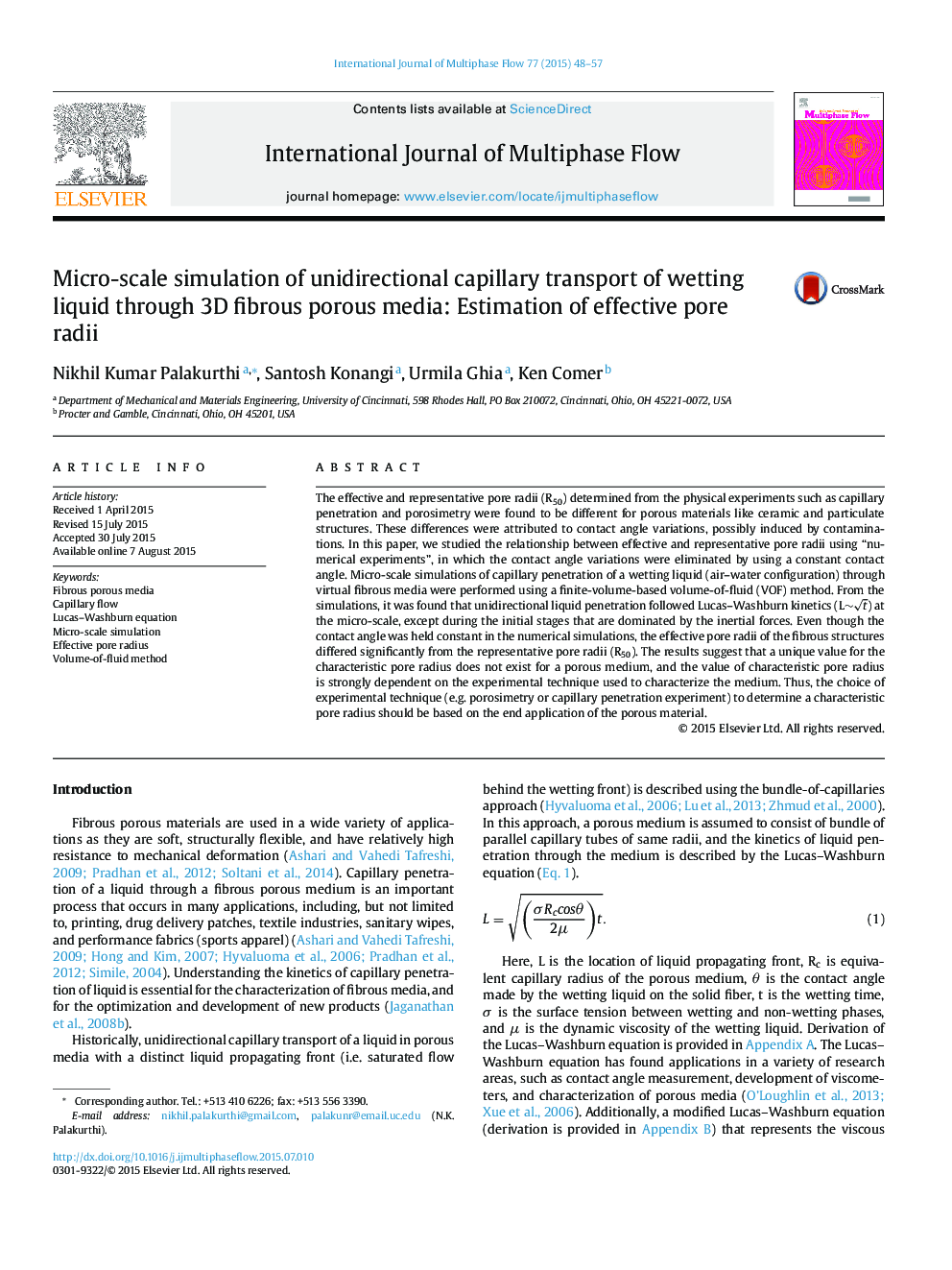 Micro-scale simulation of unidirectional capillary transport of wetting liquid through 3D fibrous porous media: Estimation of effective pore radii
