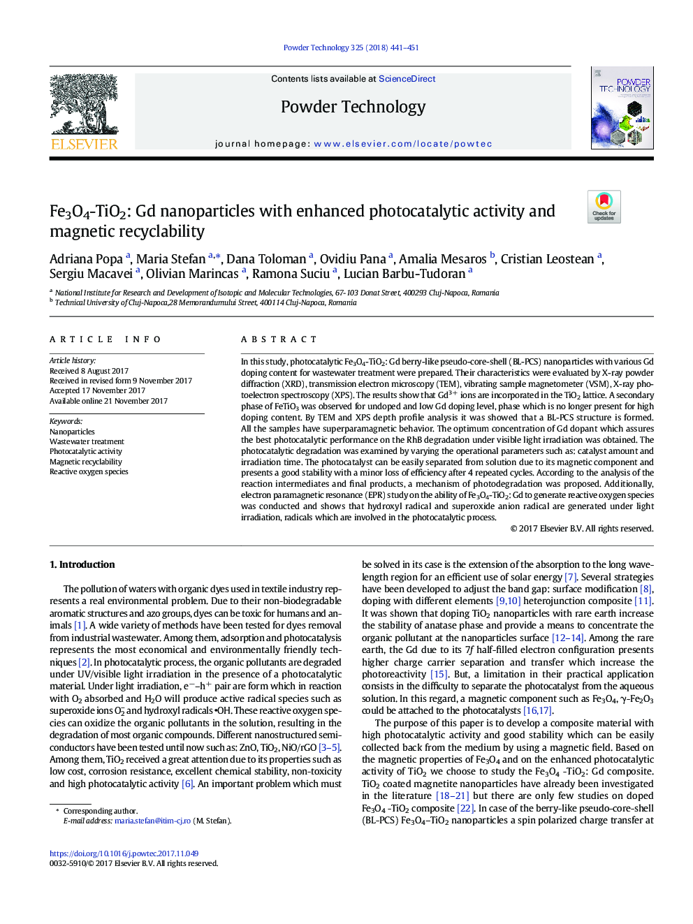 Fe3O4-TiO2: Gd nanoparticles with enhanced photocatalytic activity and magnetic recyclability