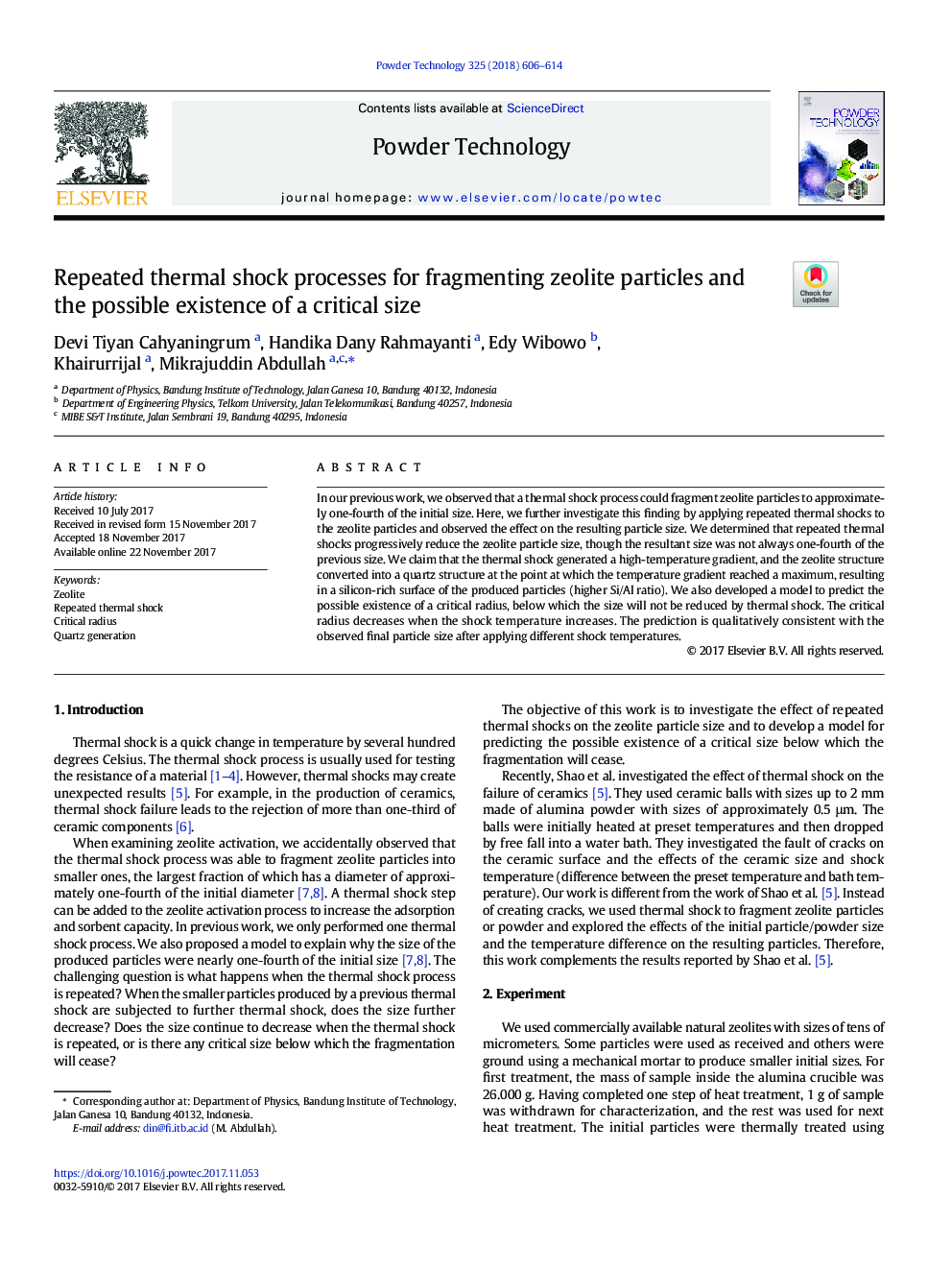 Repeated thermal shock processes for fragmenting zeolite particles and the possible existence of a critical size