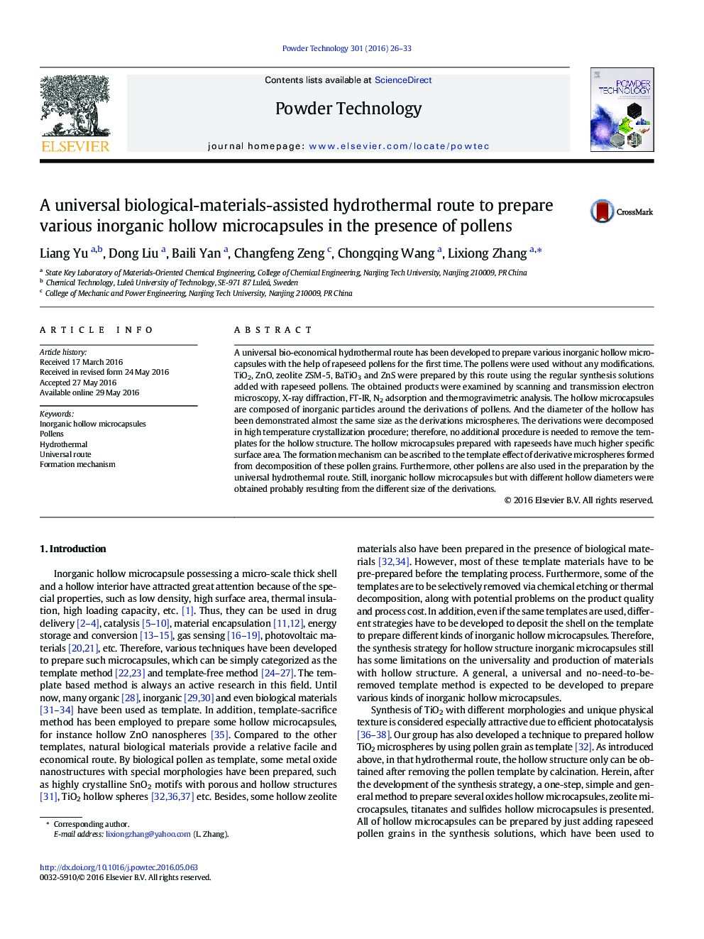 A universal biological-materials-assisted hydrothermal route to prepare various inorganic hollow microcapsules in the presence of pollens