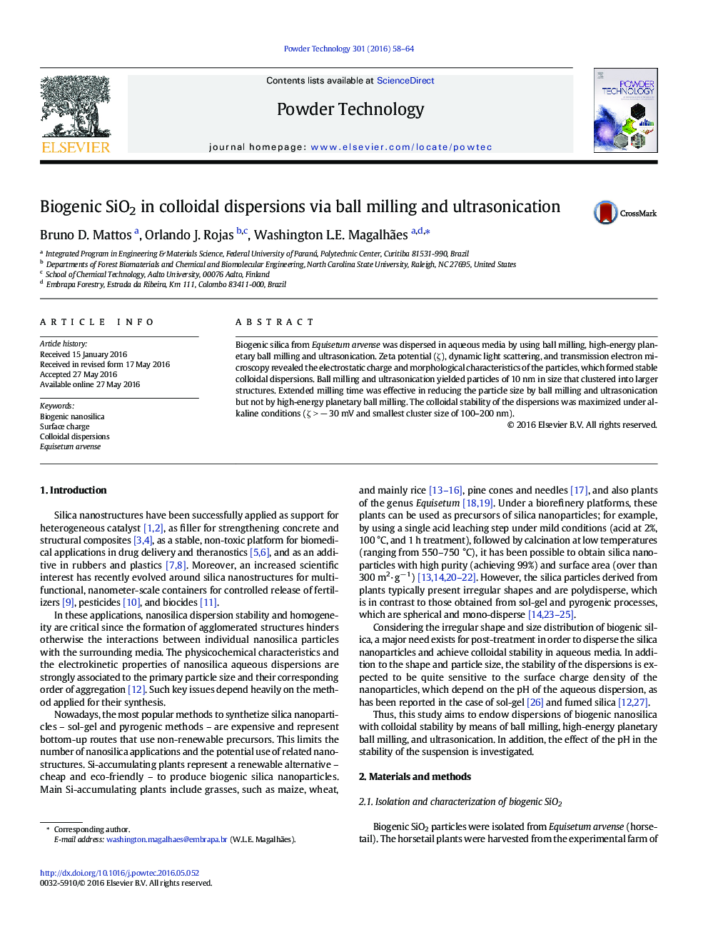 Biogenic SiO2 in colloidal dispersions via ball milling and ultrasonication