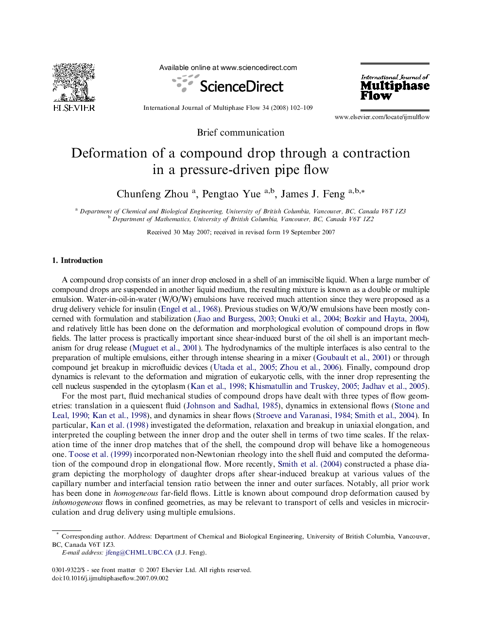 Deformation of a compound drop through a contraction in a pressure-driven pipe flow