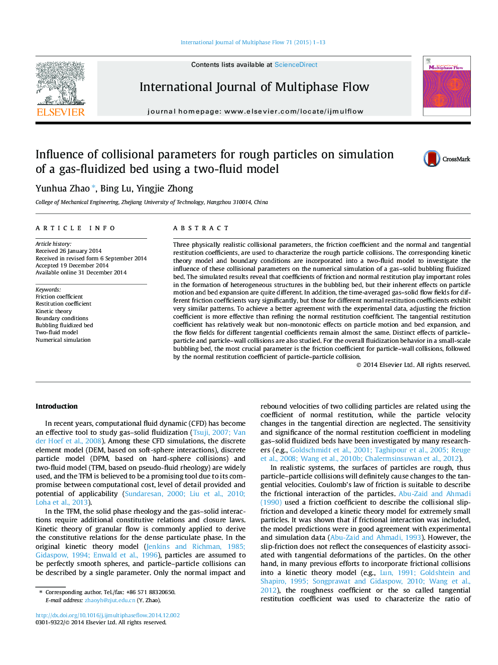 Influence of collisional parameters for rough particles on simulation of a gas-fluidized bed using a two-fluid model