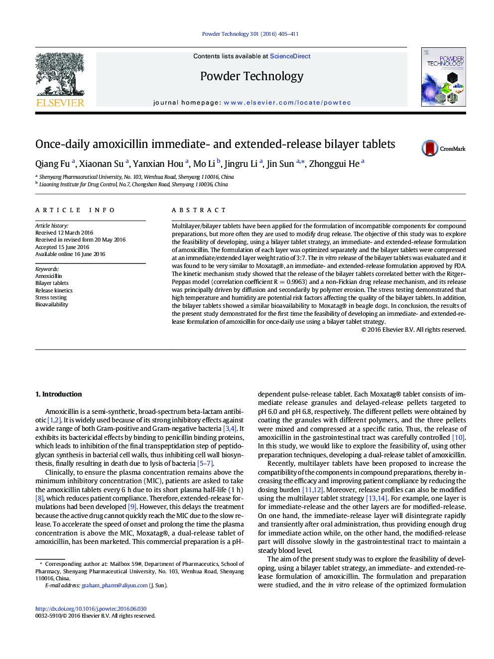 Once-daily amoxicillin immediate- and extended-release bilayer tablets