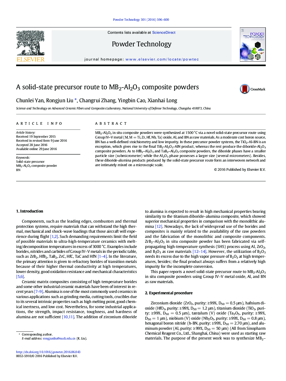 A solid-state precursor route to MB2-Al2O3 composite powders