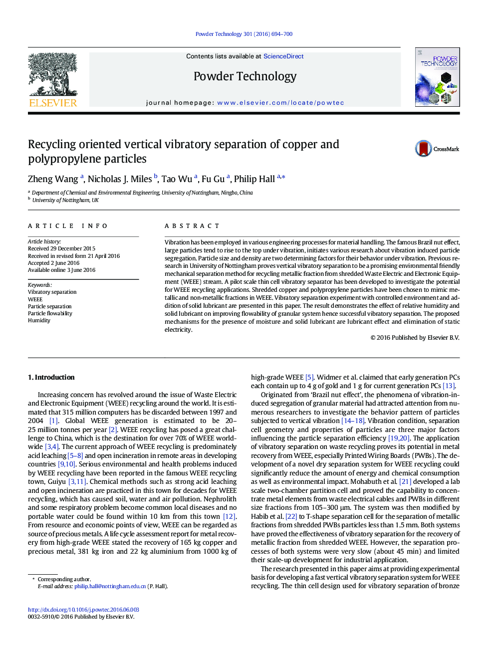 Recycling oriented vertical vibratory separation of copper and polypropylene particles