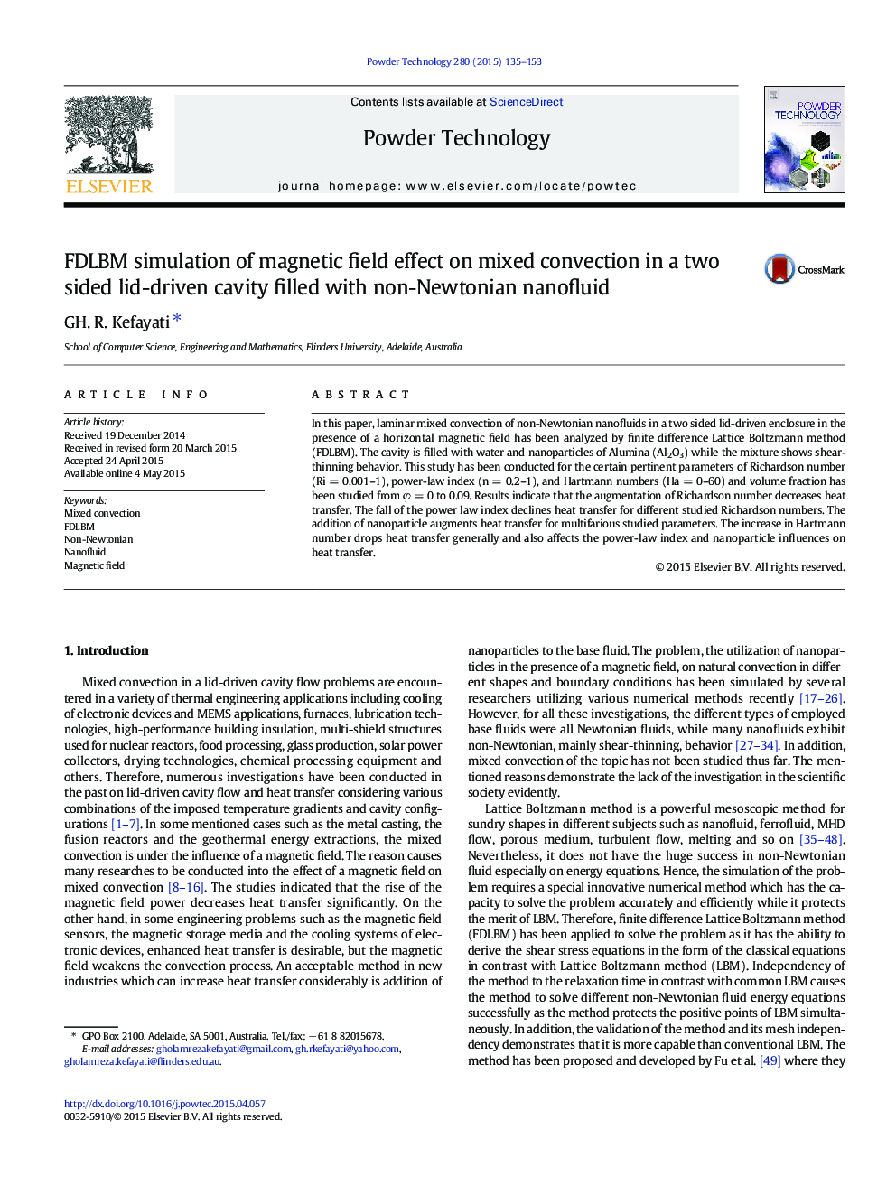 FDLBM simulation of magnetic field effect on mixed convection in a two sided lid-driven cavity filled with non-Newtonian nanofluid