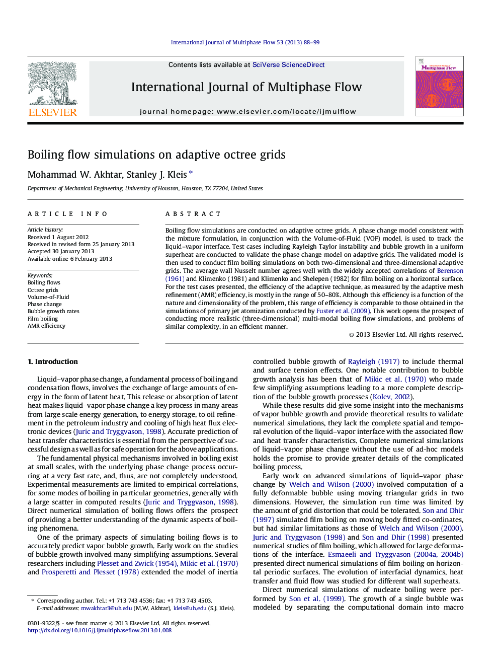 Boiling flow simulations on adaptive octree grids