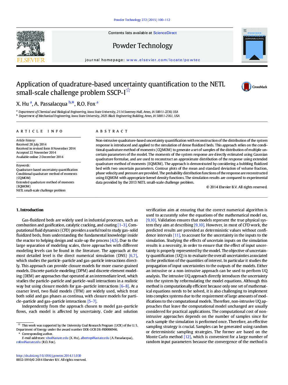 Application of quadrature-based uncertainty quantification to the NETL small-scale challenge problem SSCP-I