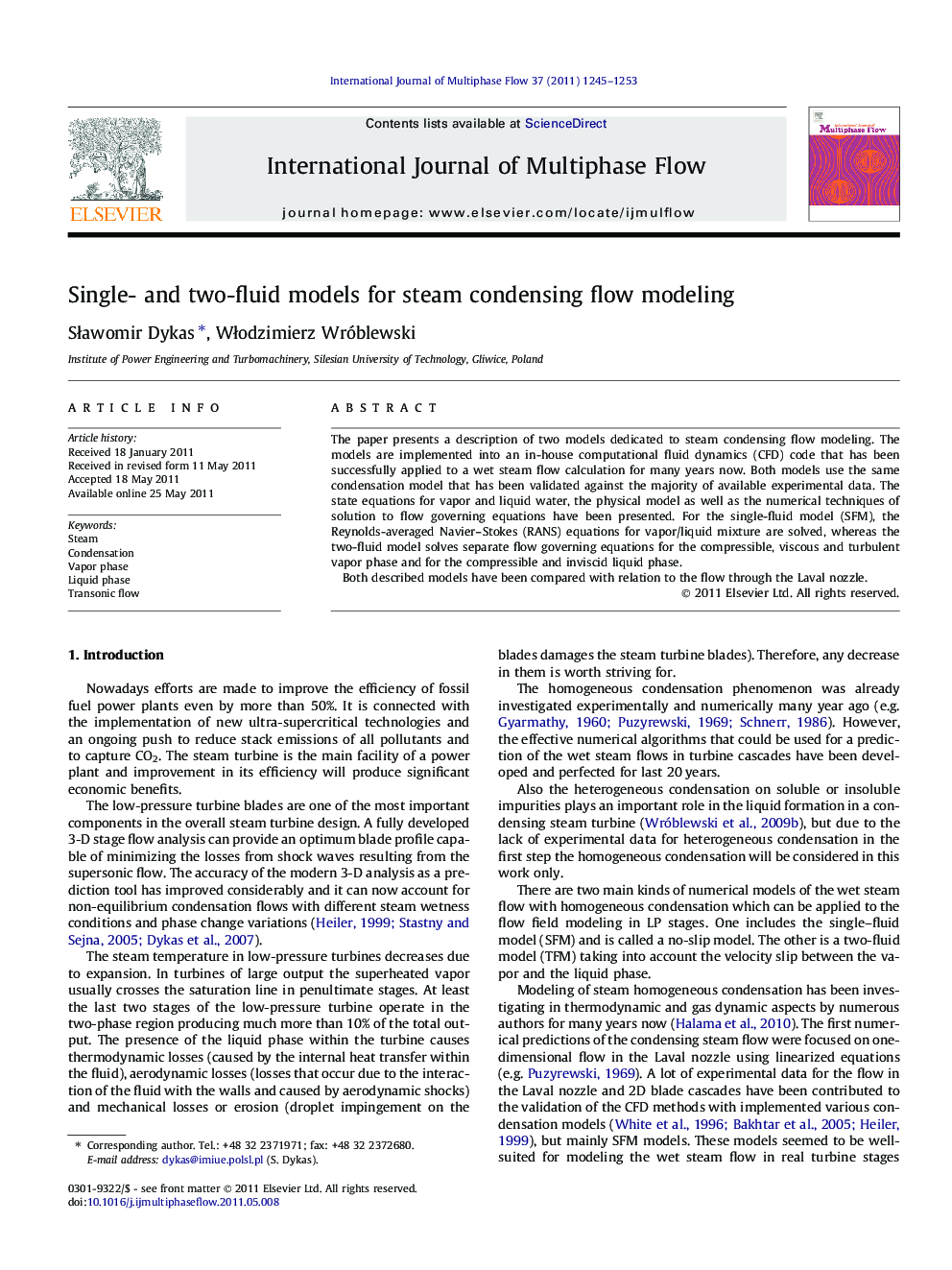 Single- and two-fluid models for steam condensing flow modeling