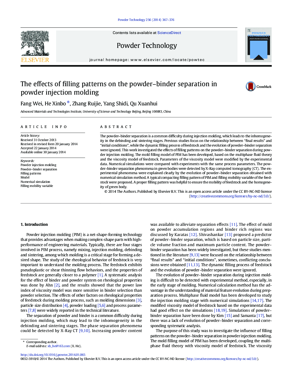 The effects of filling patterns on the powder-binder separation in powder injection molding