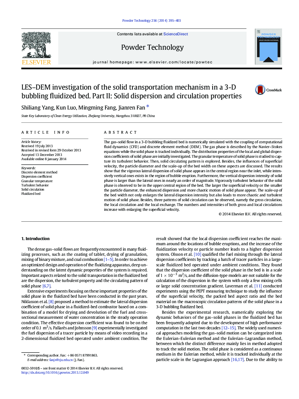 LES-DEM investigation of the solid transportation mechanism in a 3-D bubbling fluidized bed. Part II: Solid dispersion and circulation properties