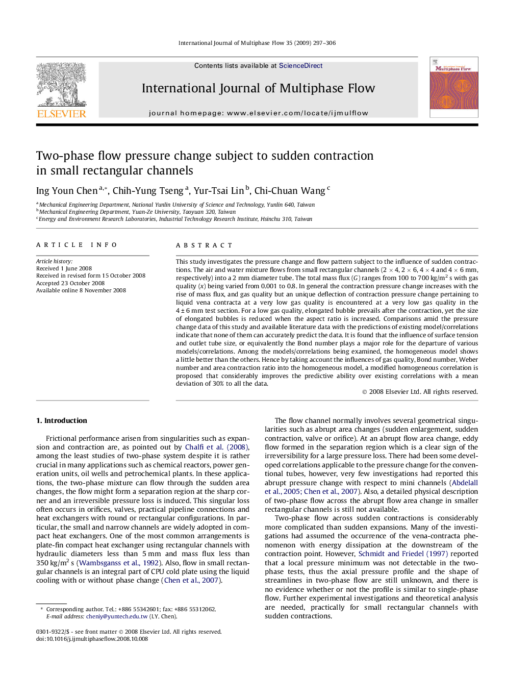 Two-phase flow pressure change subject to sudden contraction in small rectangular channels