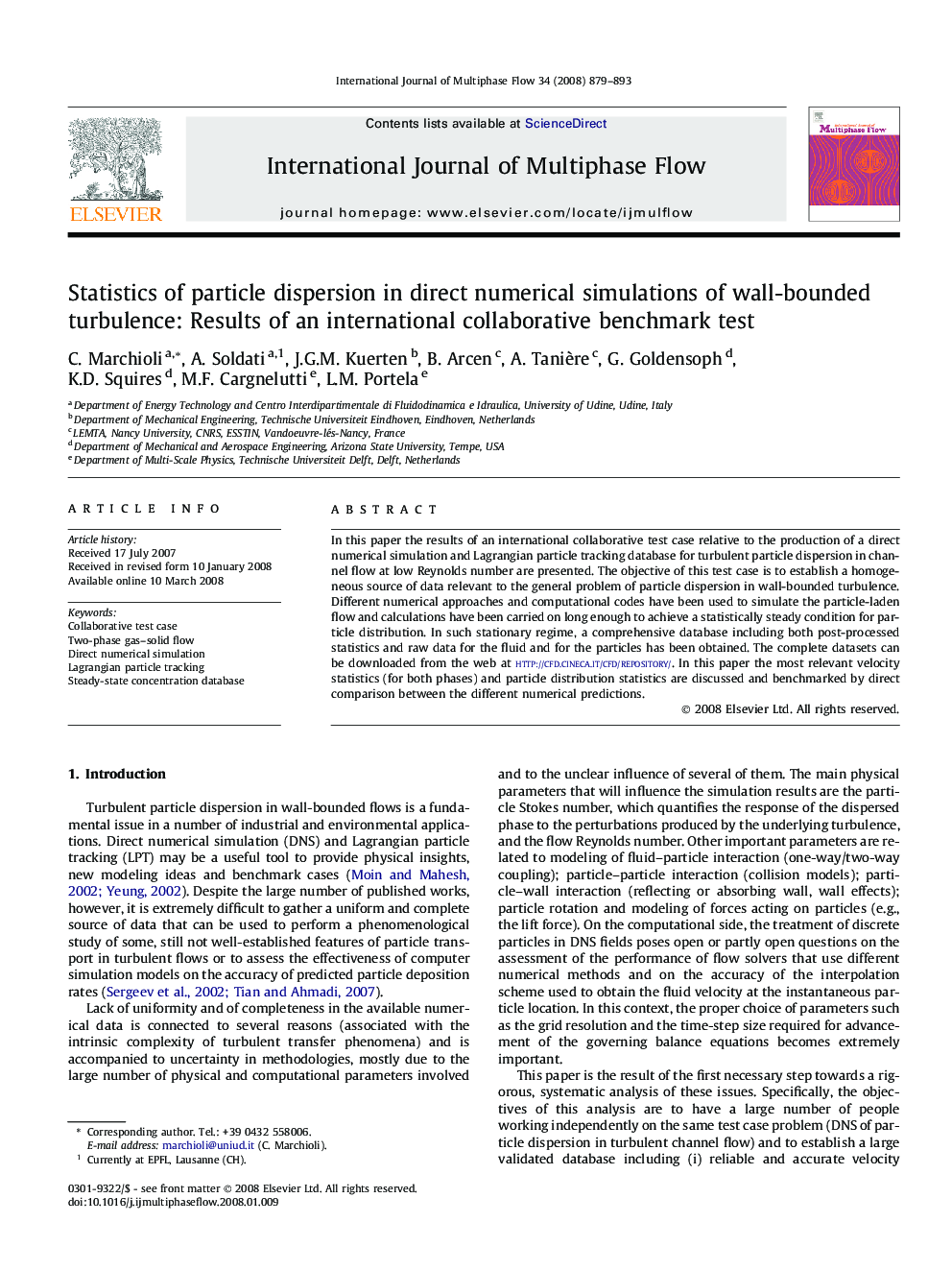 Statistics of particle dispersion in direct numerical simulations of wall-bounded turbulence: Results of an international collaborative benchmark test