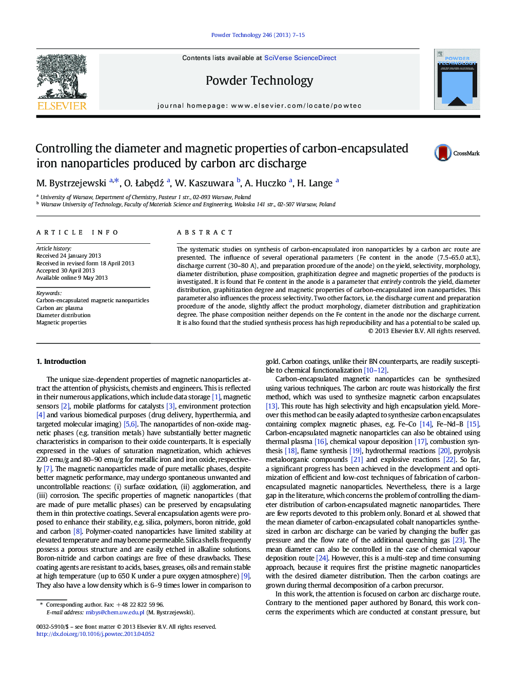 Controlling the diameter and magnetic properties of carbon-encapsulated iron nanoparticles produced by carbon arc discharge