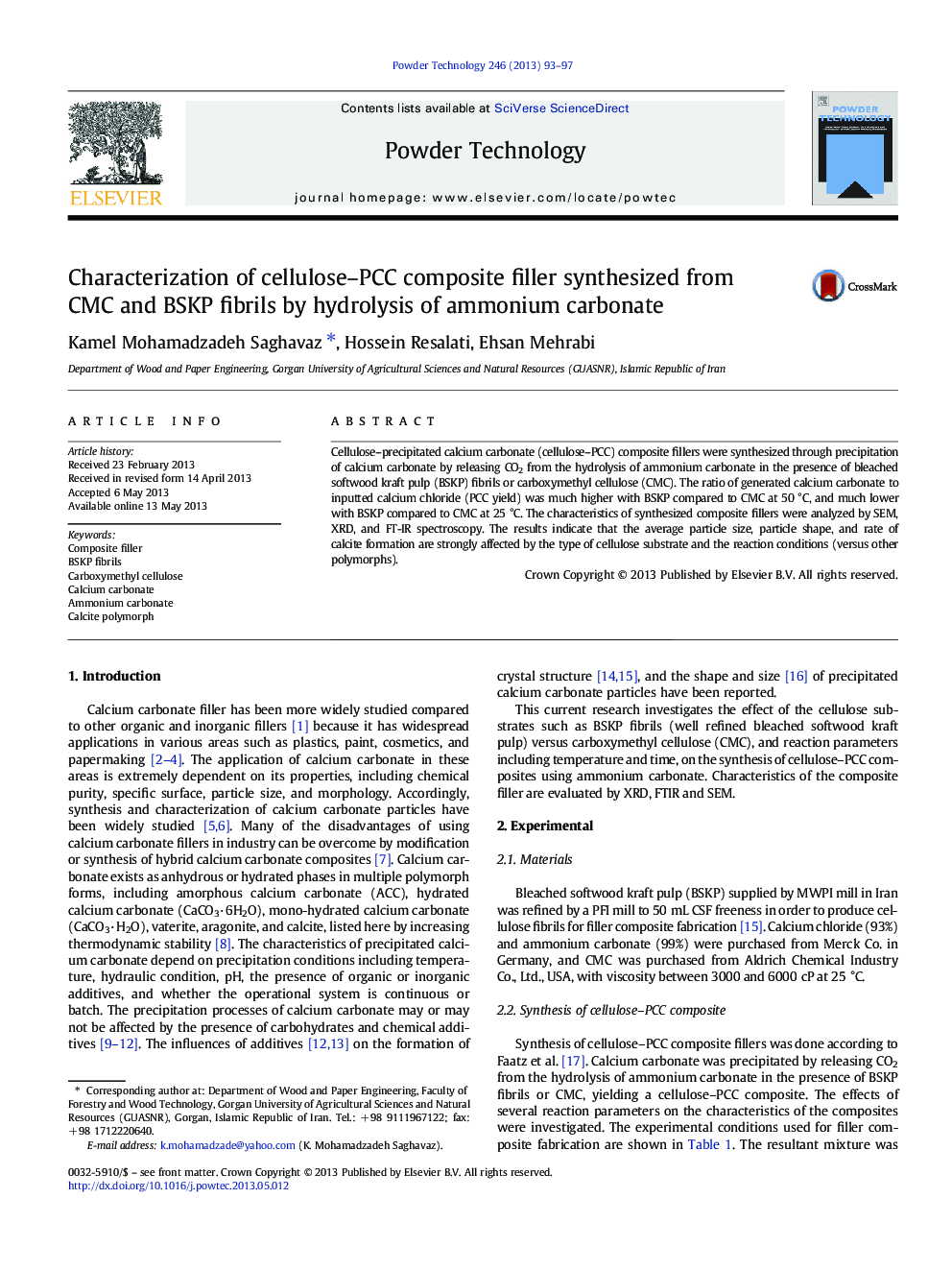 Characterization of cellulose-PCC composite filler synthesized from CMC and BSKP fibrils by hydrolysis of ammonium carbonate