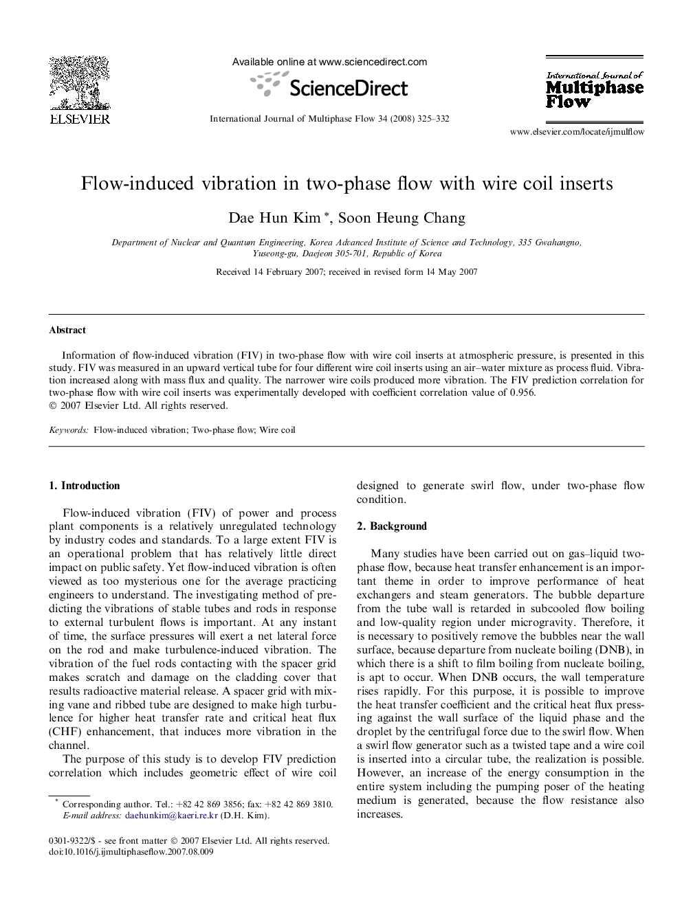 Flow-induced vibration in two-phase flow with wire coil inserts