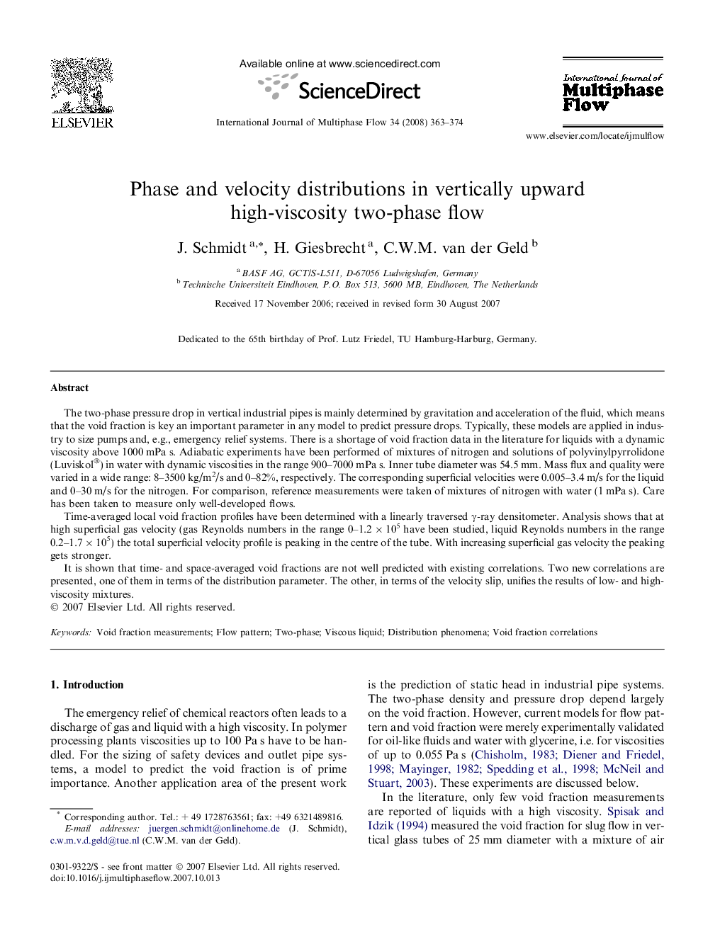 Phase and velocity distributions in vertically upward high-viscosity two-phase flow