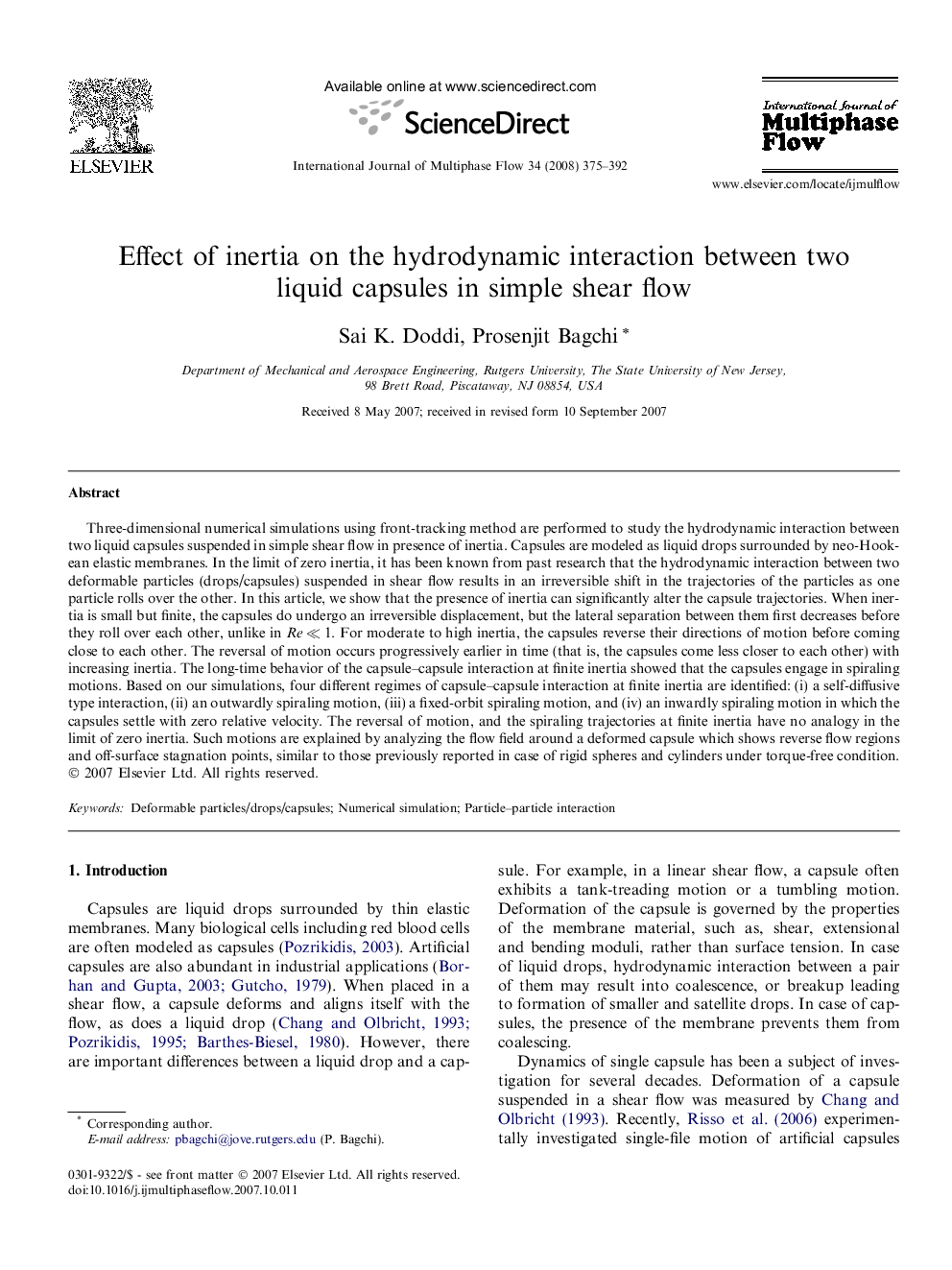 Effect of inertia on the hydrodynamic interaction between two liquid capsules in simple shear flow