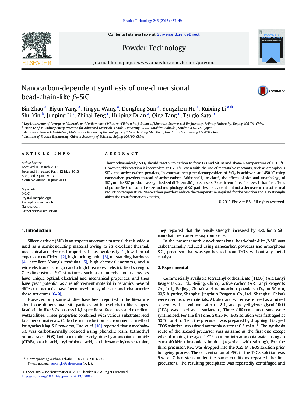 Nanocarbon-dependent synthesis of one-dimensional bead-chain-like Î²-SiC