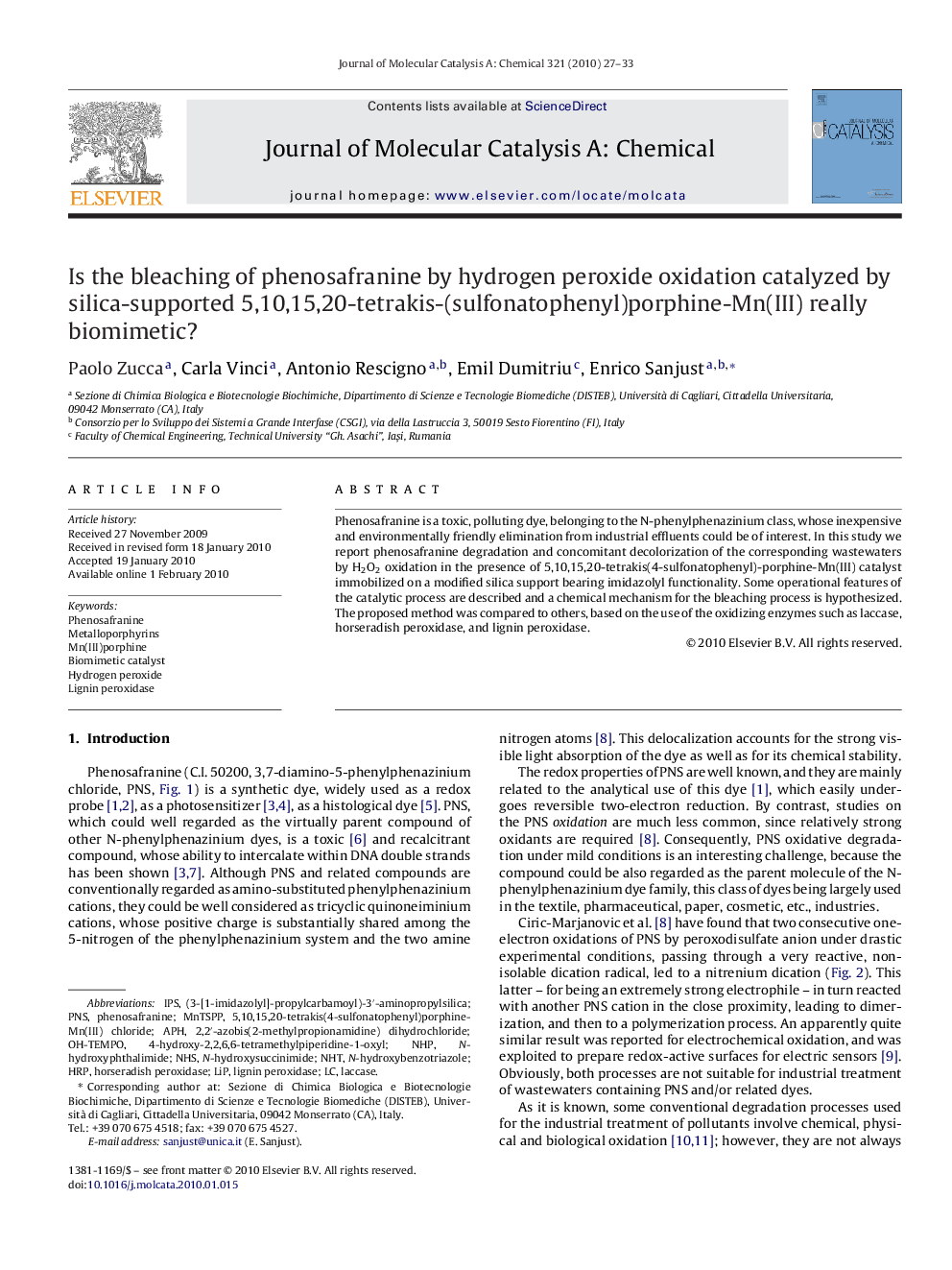 Is the bleaching of phenosafranine by hydrogen peroxide oxidation catalyzed by silica-supported 5,10,15,20-tetrakis-(sulfonatophenyl)porphine-Mn(III) really biomimetic?