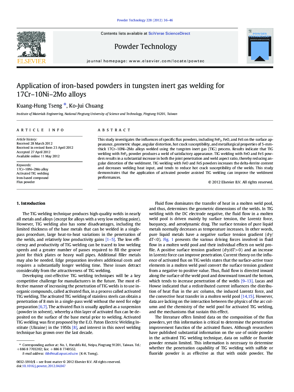 Application of iron-based powders in tungsten inert gas welding for 17Cr-10Ni-2Mo alloys