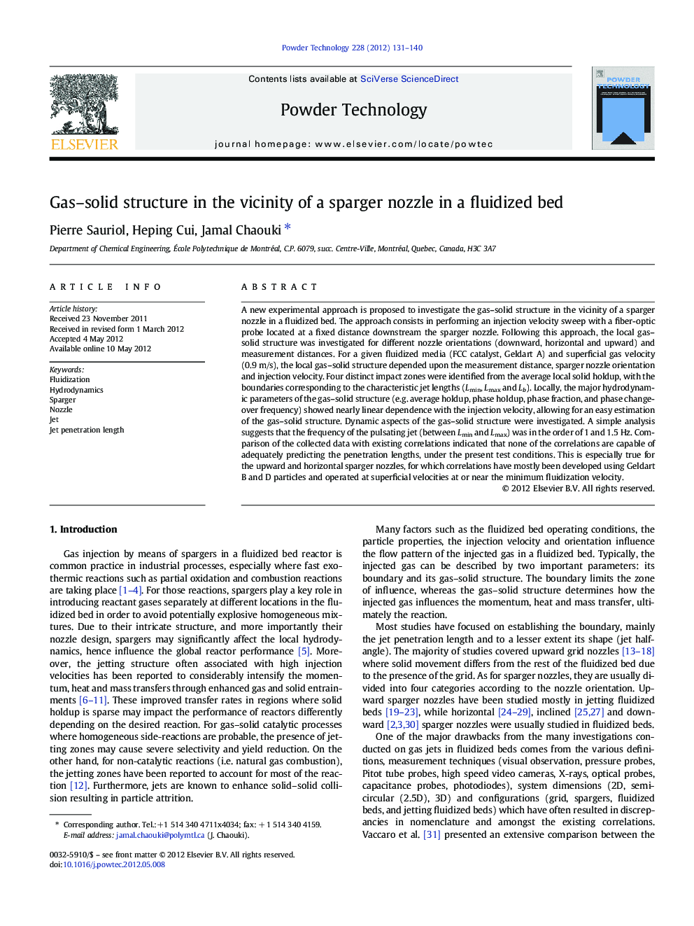 Gas-solid structure in the vicinity of a sparger nozzle in a fluidized bed