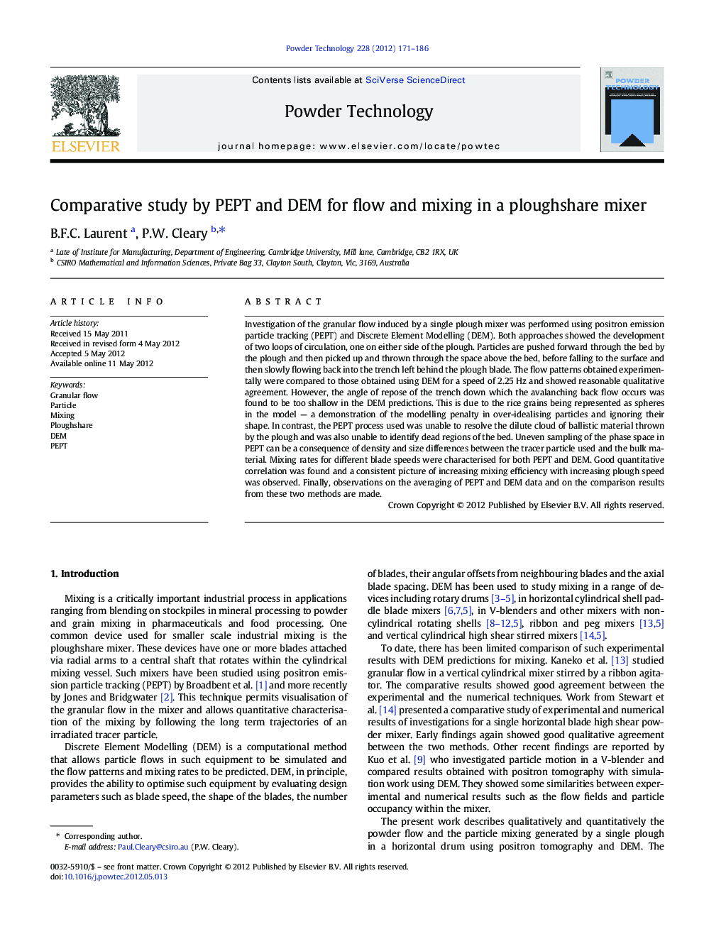 Comparative study by PEPT and DEM for flow and mixing in a ploughshare mixer