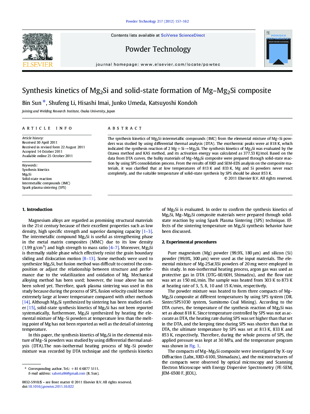 Synthesis kinetics of Mg2Si and solid-state formation of Mg-Mg2Si composite