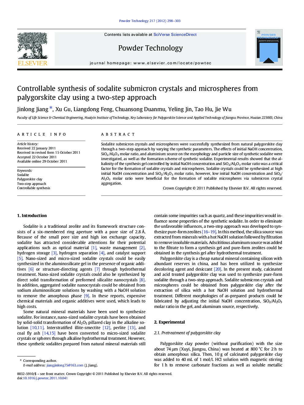 Controllable synthesis of sodalite submicron crystals and microspheres from palygorskite clay using a two-step approach