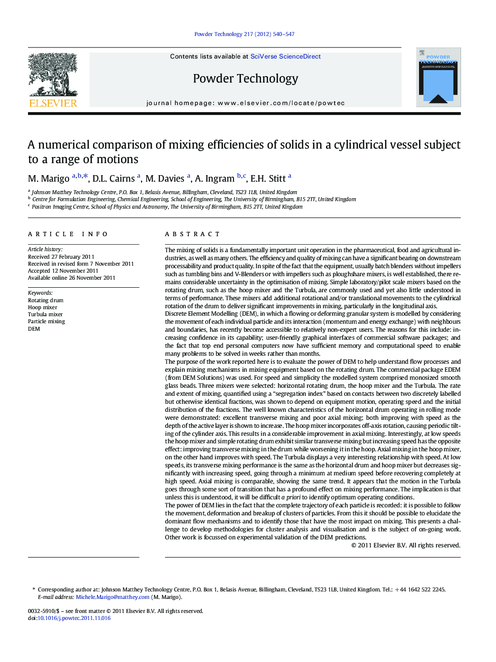 A numerical comparison of mixing efficiencies of solids in a cylindrical vessel subject to a range of motions