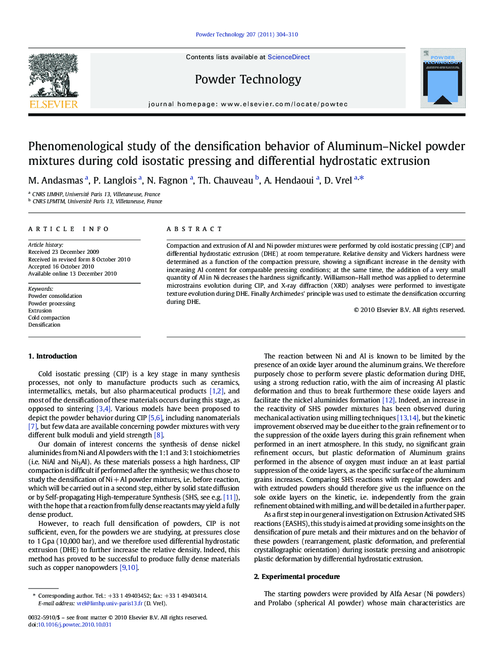 Phenomenological study of the densification behavior of Aluminum-Nickel powder mixtures during cold isostatic pressing and differential hydrostatic extrusion