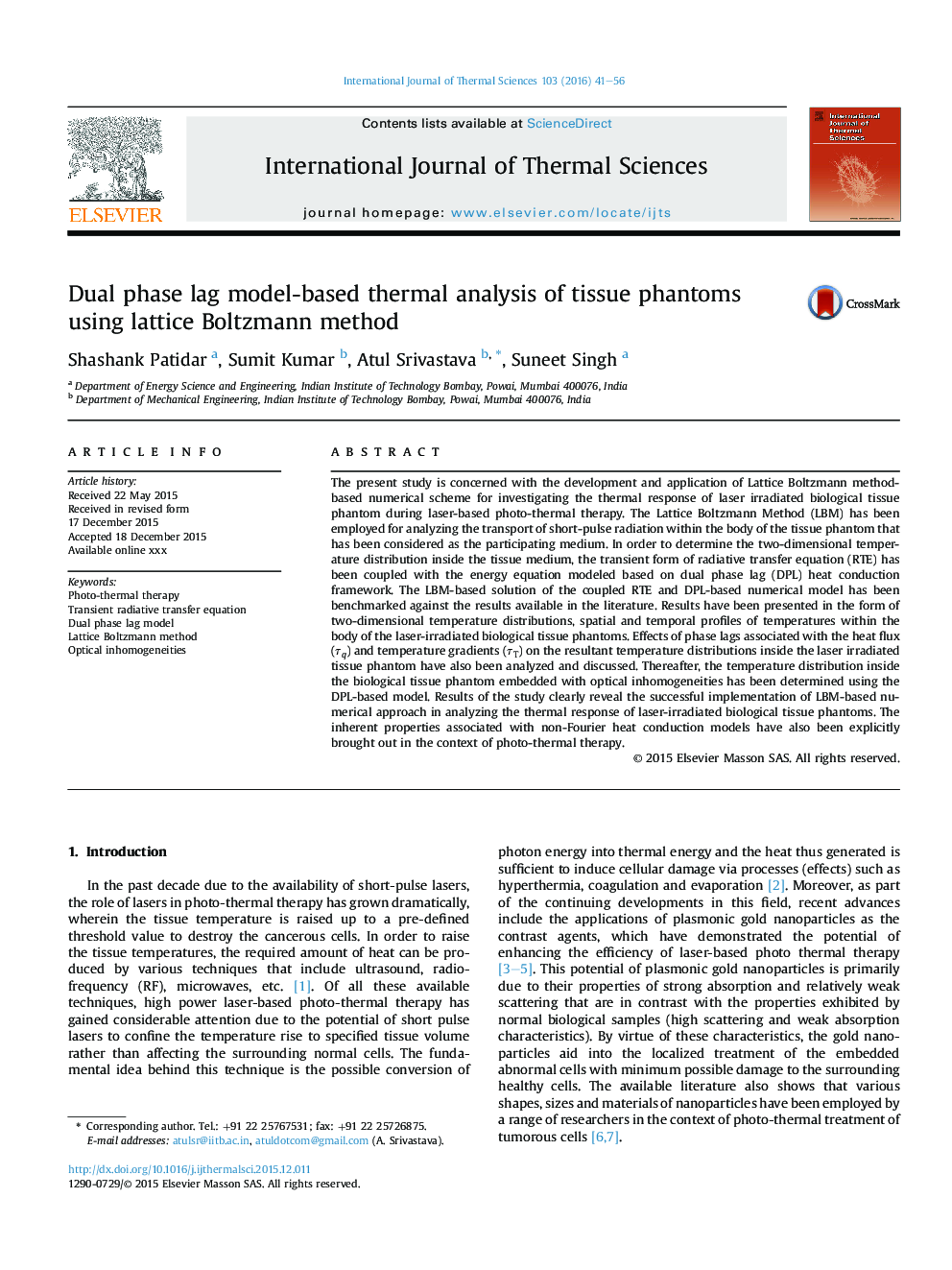 Dual phase lag model-based thermal analysis of tissue phantoms using lattice Boltzmann method