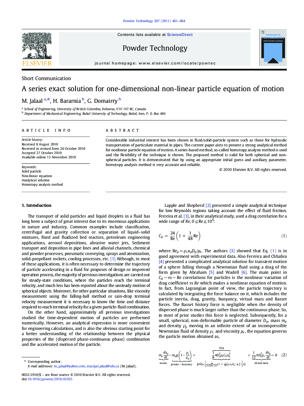 A series exact solution for one-dimensional non-linear particle equation of motion