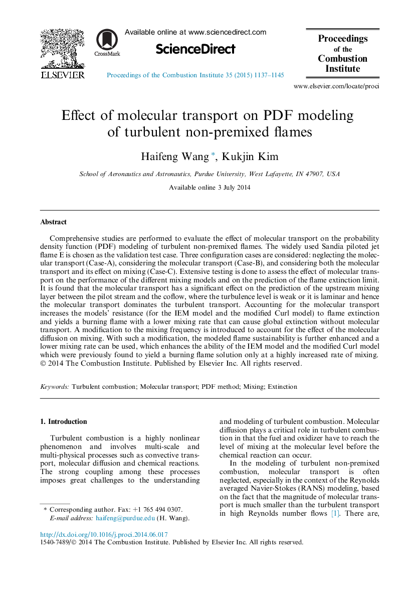 Effect of molecular transport on PDF modeling of turbulent non-premixed flames