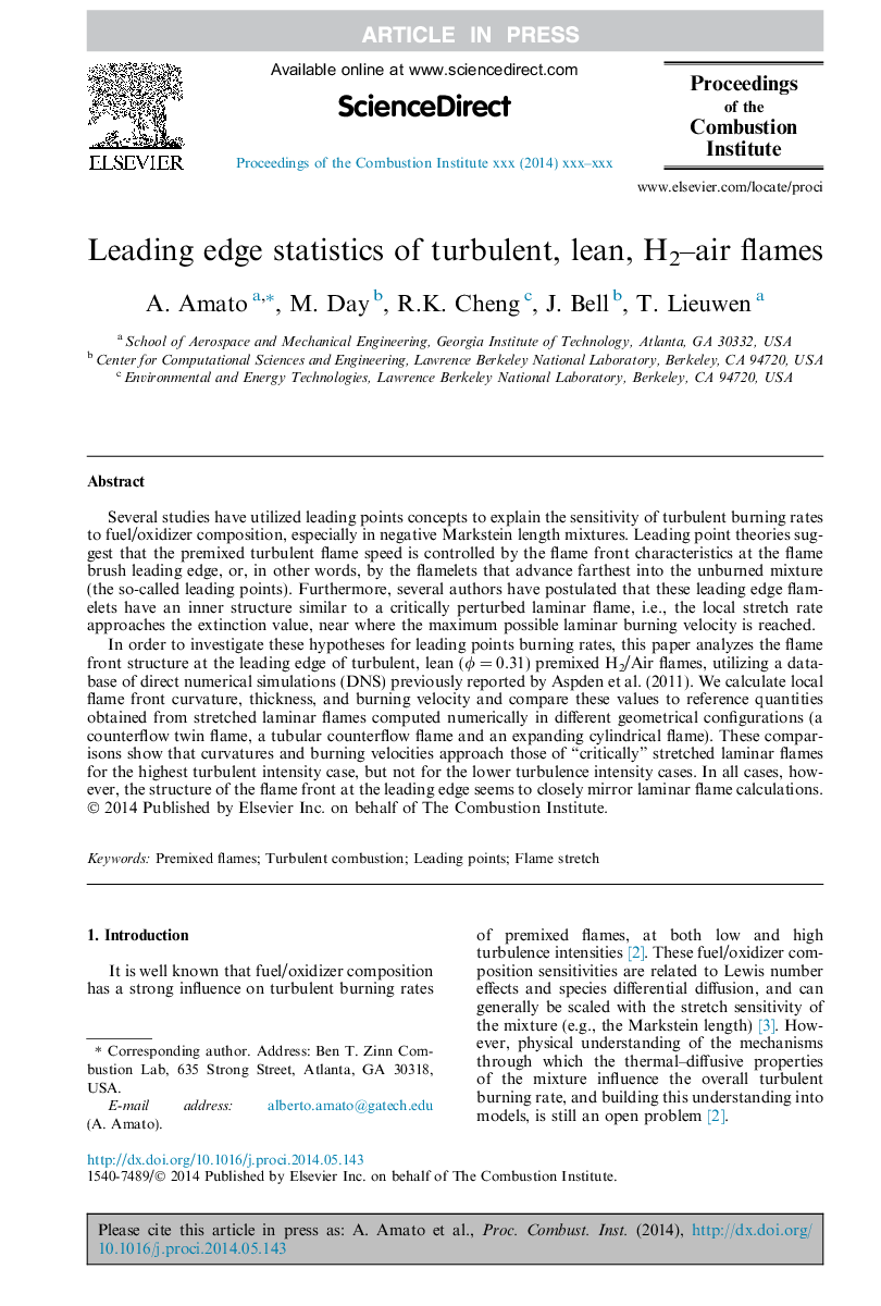 Leading edge statistics of turbulent, lean, H2-air flames